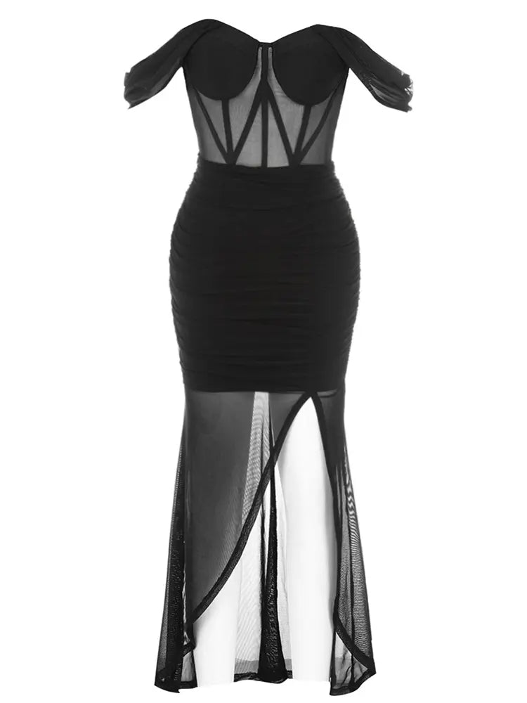One-Shoulder Sheer Back Dress Newgew Dresses