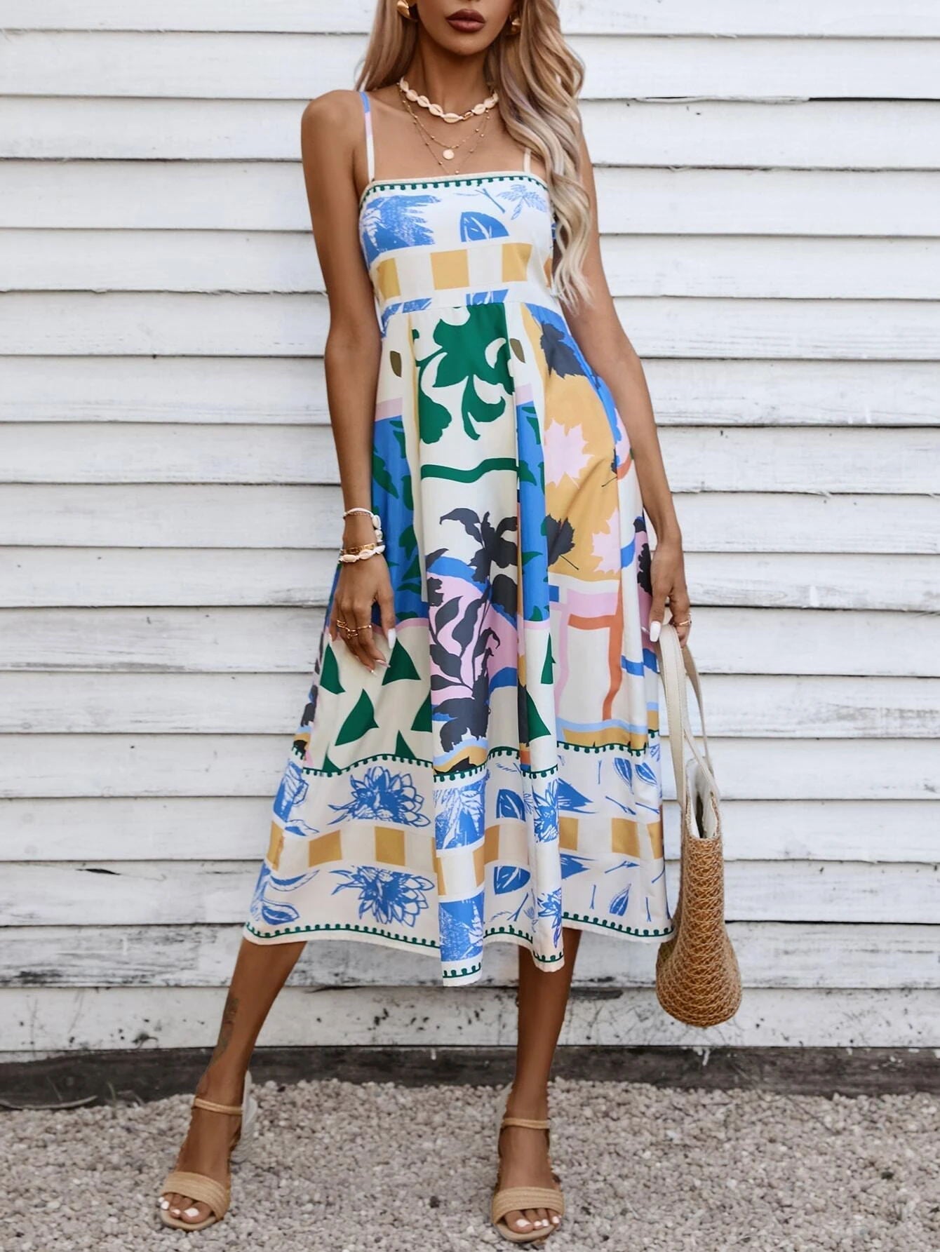 Patchwork Slip Maxi Dress: Abstract Colorful Printed Newgew Dresses