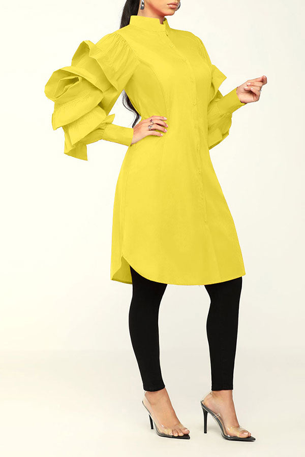 Solid Color Sweet Ruffle Sleeve Mini Dress NewGew