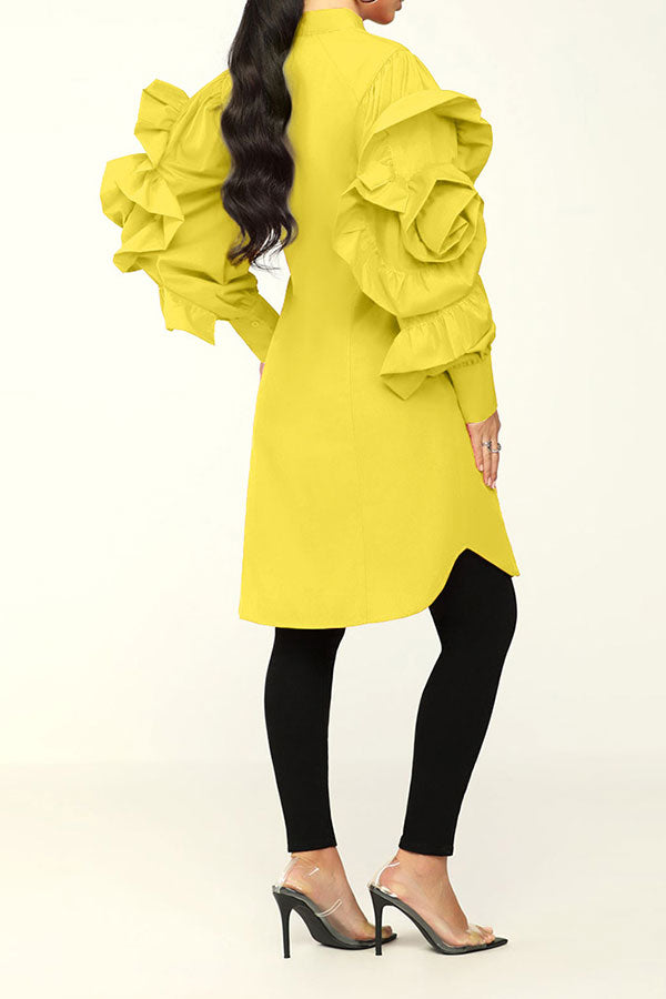 Solid Color Sweet Ruffle Sleeve Mini Dress NewGew