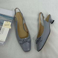 French-Style Square-Toe Block-Heel Slingbacks PinTow