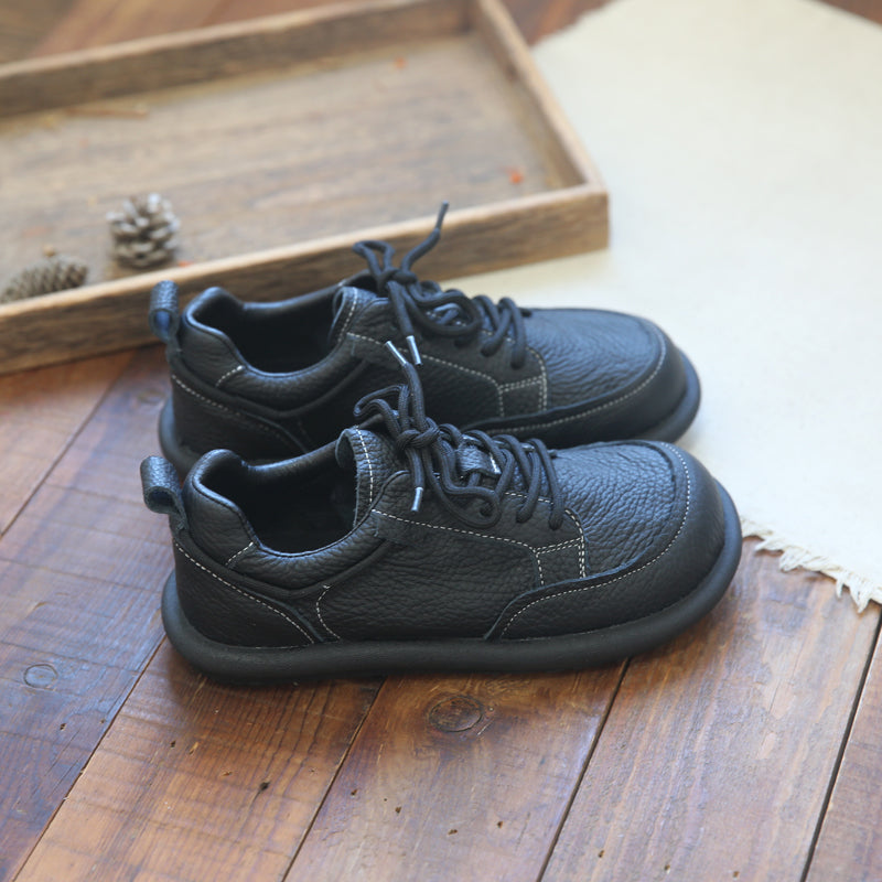 Women Retro Cowhide Patchwork Soft Casual Shoes Newgew Shoes