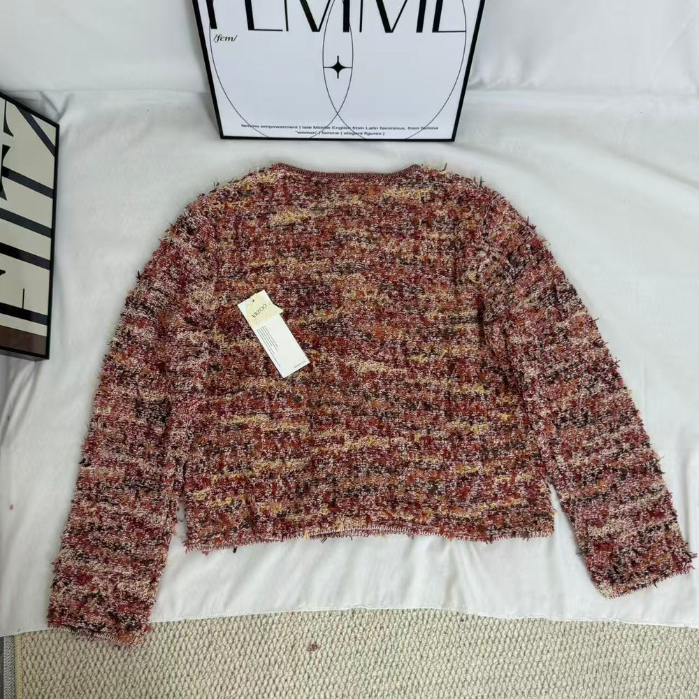French-Style Round-Neck Long-Sleeve CardiganStyle: Cardigan Vibe: Casual Main fabric composition: Polyester Construction: Paneling/Splicing Sleeve type: Regular sleeve PinTow