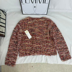French-Style Round-Neck Long-Sleeve CardiganStyle: Cardigan Vibe: Casual Main fabric composition: Polyester Construction: Paneling/Splicing Sleeve type: Regular sleeve PinTow