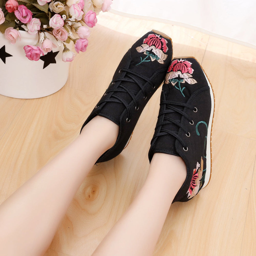 Women's Buckle Female Cloth Ethnic Style Canvas Shoes Newgew