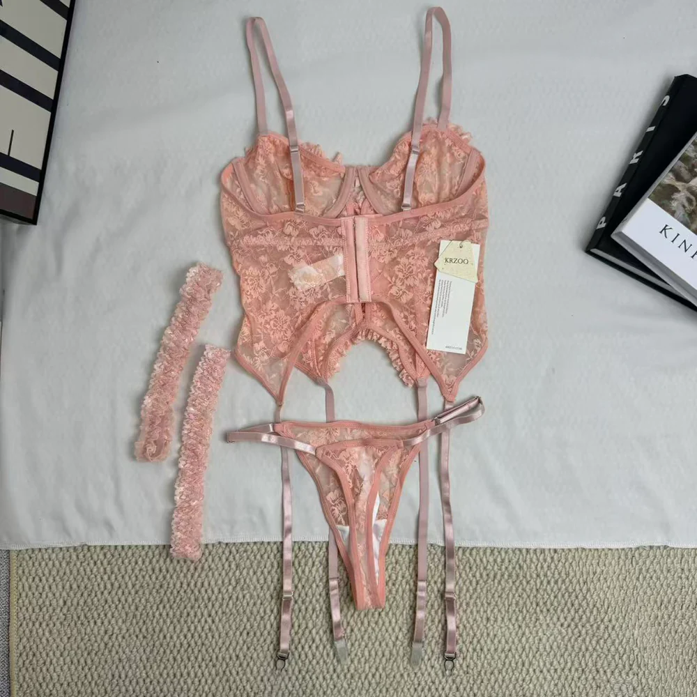Cute Bow-Accented Sheer Slim-Fit Two-Piece Set PinTow
