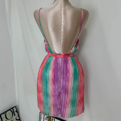 Casual V-Neck Chiffon Dress With Waist Ties PinTow