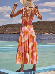 Sea Charm Sleeveless Pleated Stretch Chest Print Cami Dress Newgew Dresses