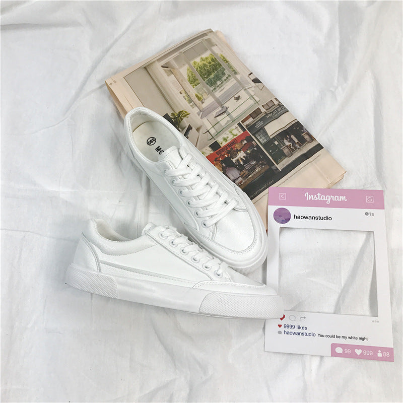Women's Fan Street Shooting Pure White Spring Canvas Shoes Newgew