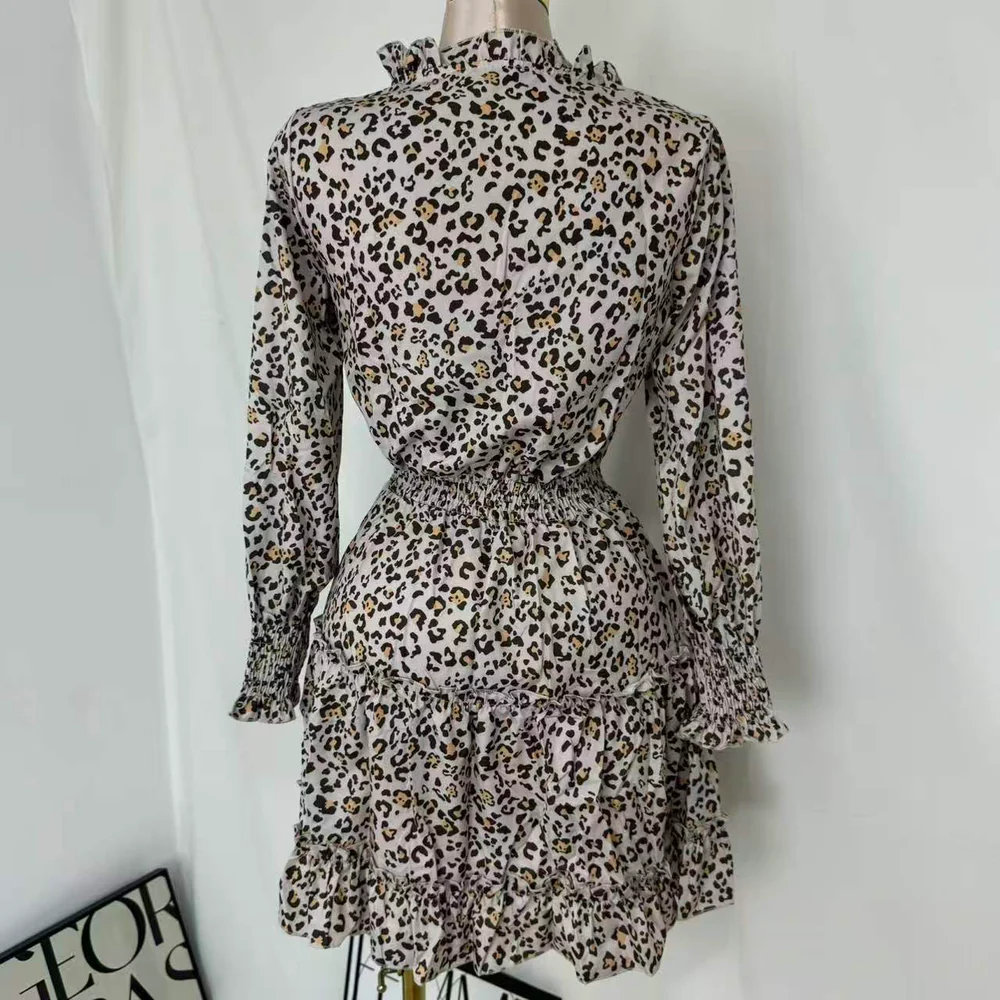 Leopard-Print Puff-Sleeve Dress PinTow