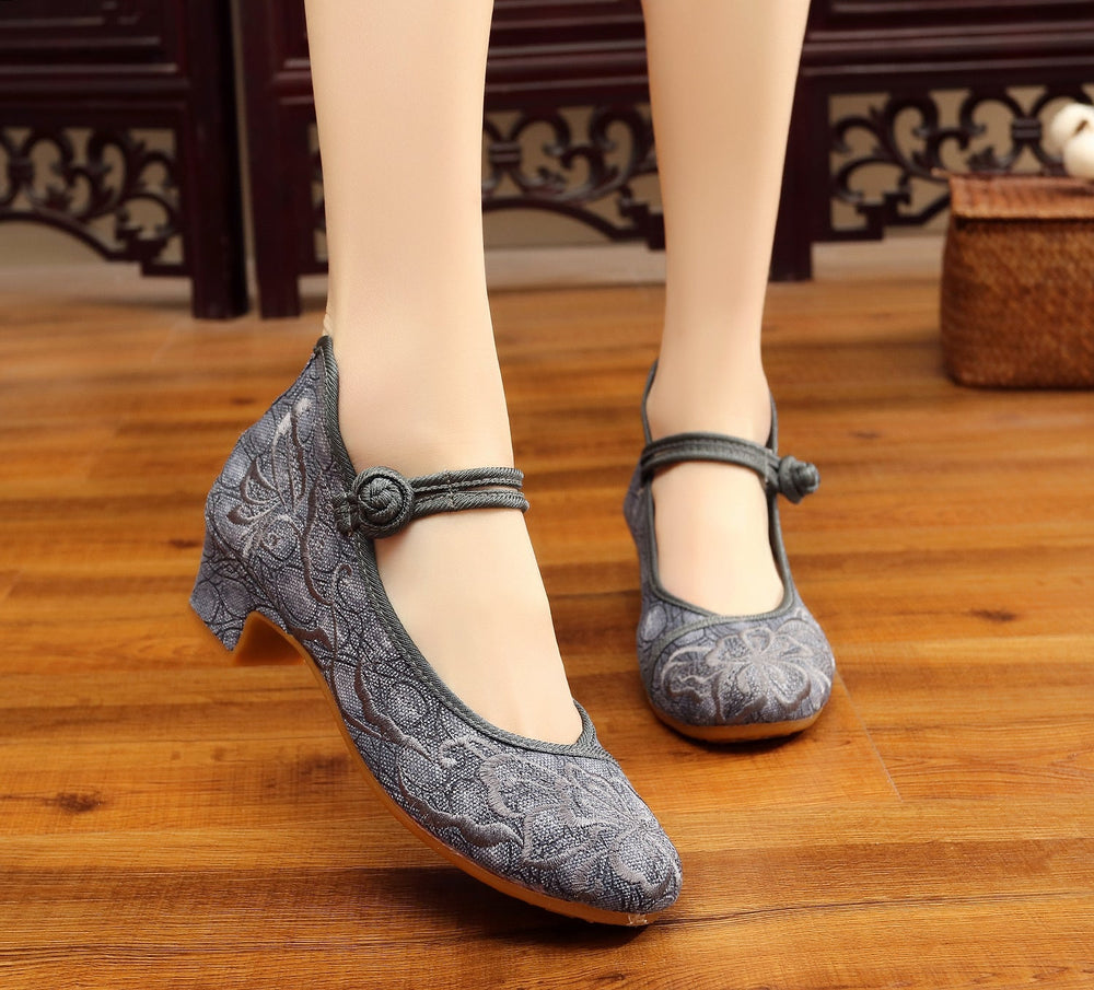 Women's Ripple Chinese Style Improved Clothing Embroidered Square Canvas Shoes Newgew