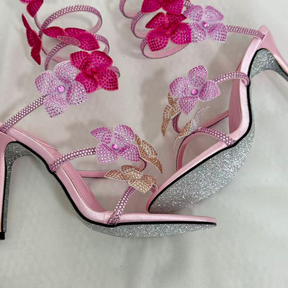 Square-Toe Crystal High Heels With Block Heels PinTow