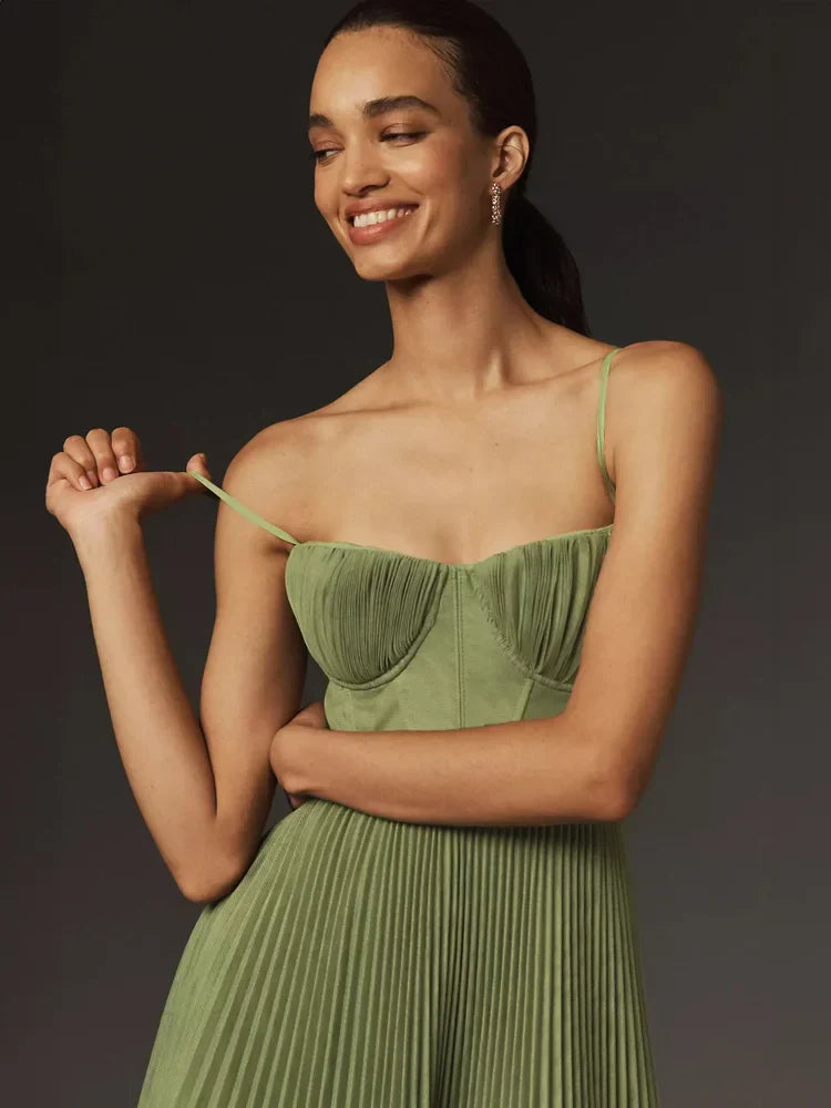 Bustier Pleated Tulle Fit & Flare Midi Dress Newgew Dresses