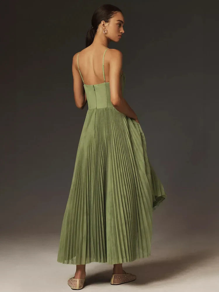 Bustier Pleated Tulle Fit & Flare Midi Dress Newgew Dresses