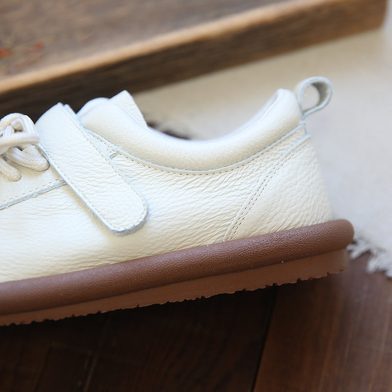 Women Soft Cowhide Retro Velcro Casual Shoes Newgew Shoes