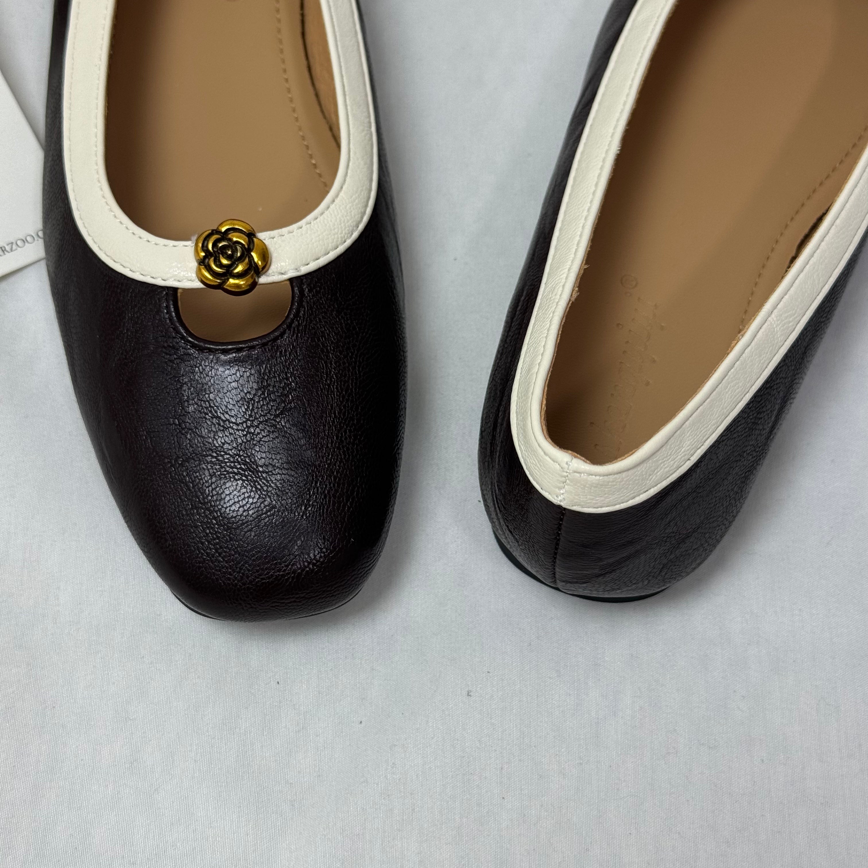 Leather Round-Toe Low-Heeled Shoes PinTow