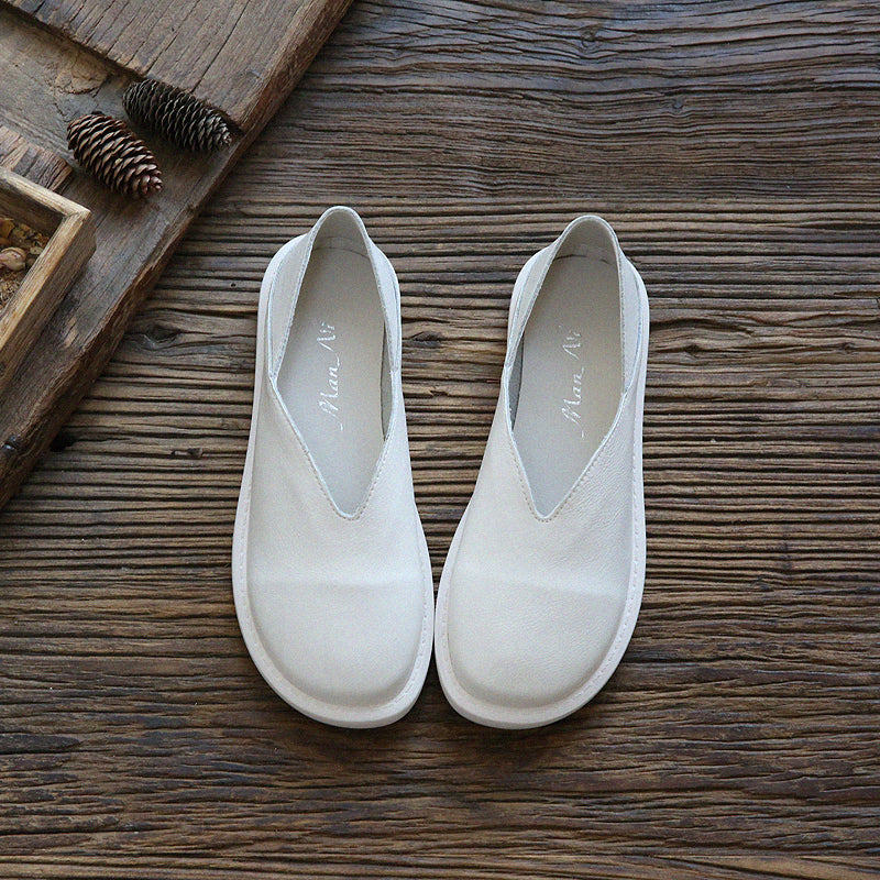 Women Retro Cowhide Leather Soft Casual Flats Newgew Shoes