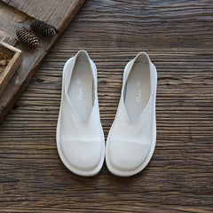 Women Retro Cowhide Leather Soft Casual Flats Newgew Shoes