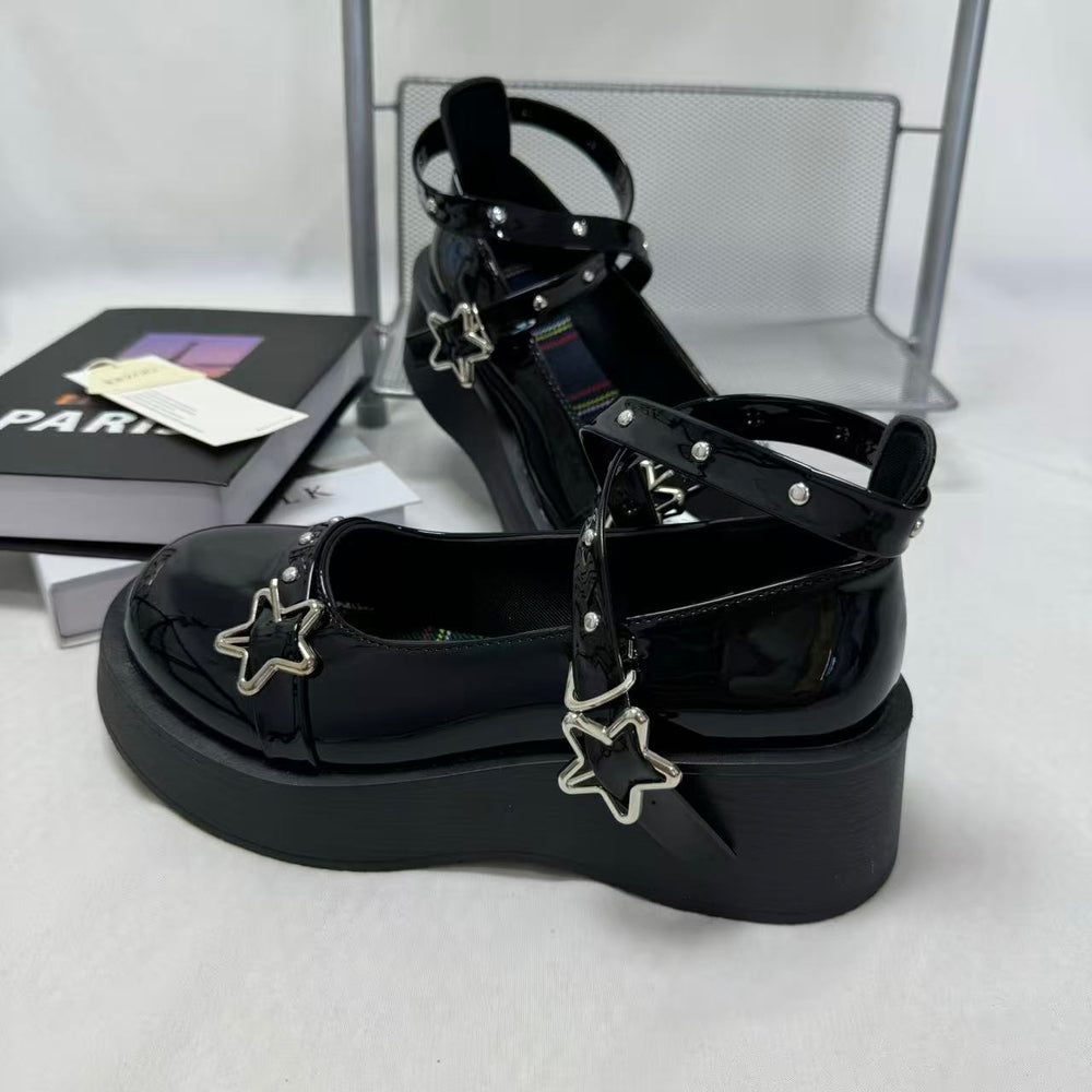 Retro Small Leather Shoes With Thick Soles PinTow