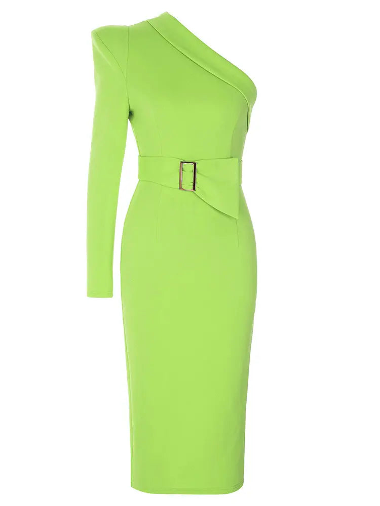 Asymmetrical One-Shoulder Belted Dress Newgew Dresses