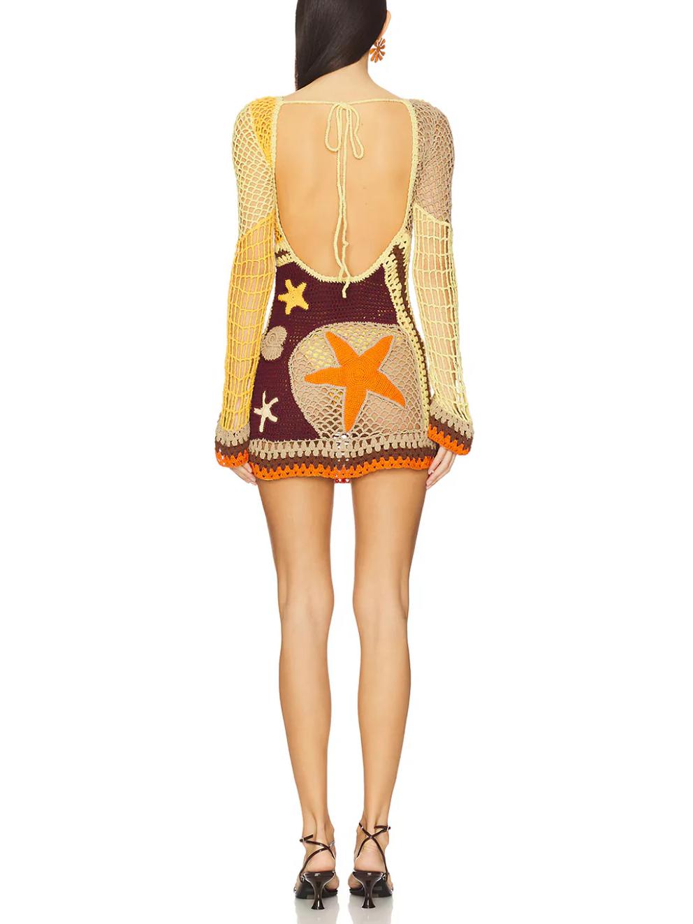 Coral Reef-Inspired Pattern Crochet Mini Dress Newgew Dresses