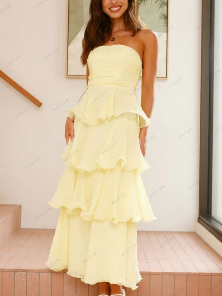Chic Strapless Backless Tiered Midi Dress Newgew Dresses