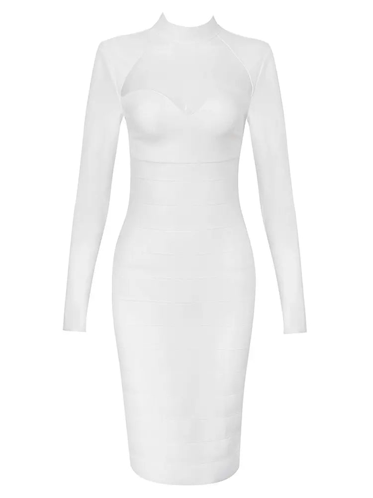 Mesh Panel Long-Sleeve Bandage Dress Newgew Dresses