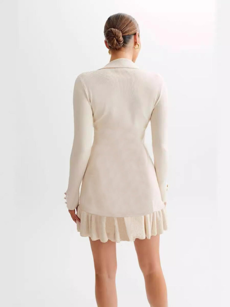 Ruffled Pearl Button Knit Mini Dress Newgew Dresses