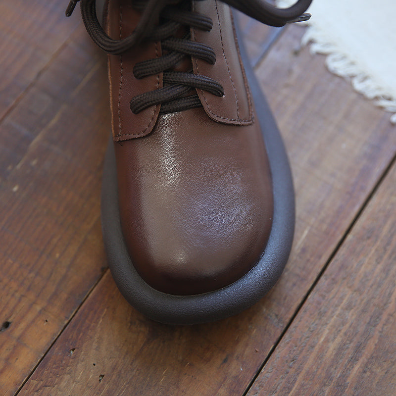 Women Retro Cowhide Round Head Boots Newgew Shoes