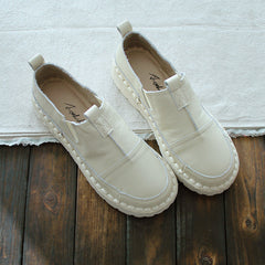 Women Retro Solid White Leather Casual Shoes Newgew Shoes
