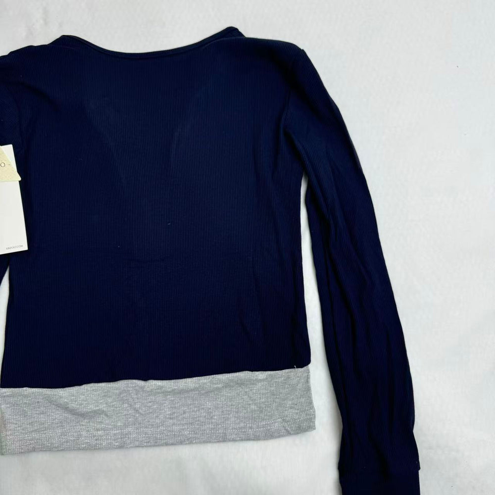 Color-Blocked Faux Two-Piece Long-Sleeved Top PinTow