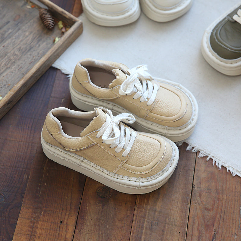 Women Retro Leather Thick Sole Casual Shoes Newgew Shoes