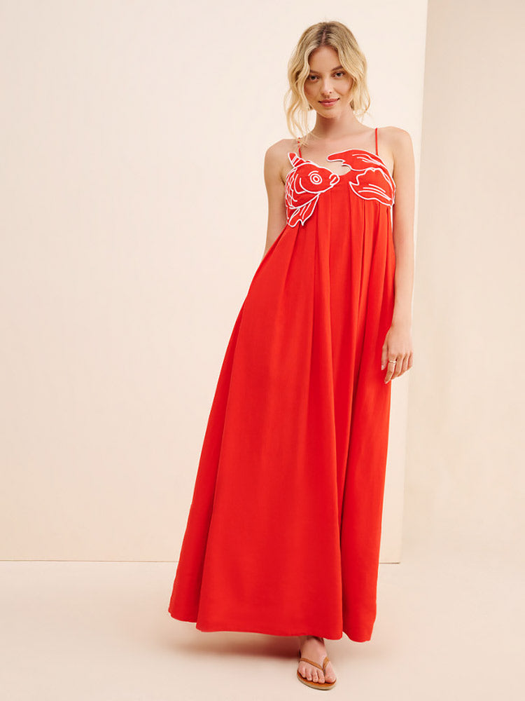 Fish Top Linen Blend Maxi Dress Newgew Dresses