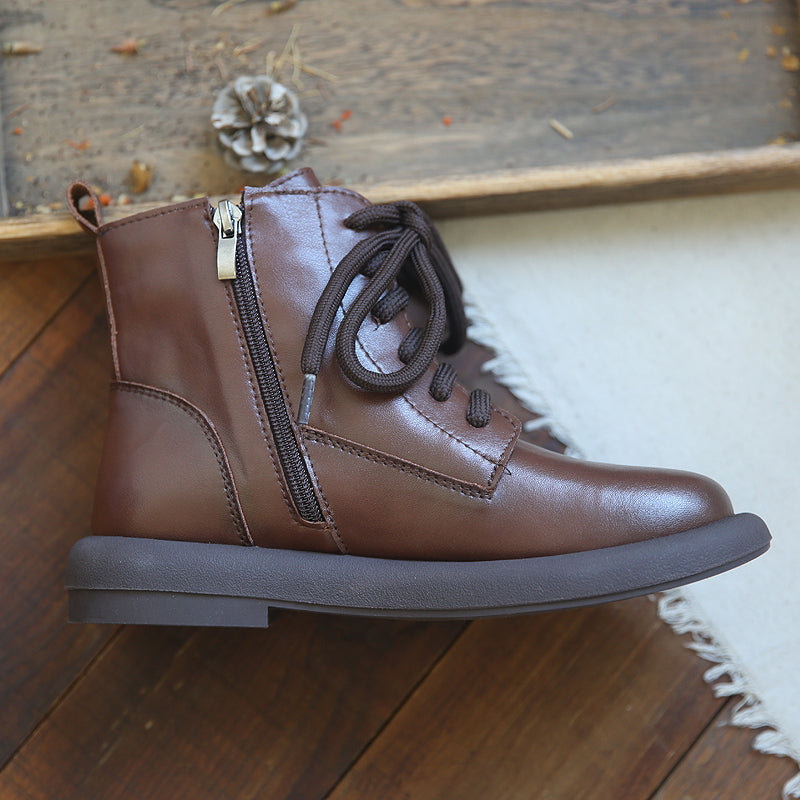 Women Retro Cowhide Round Head Boots Newgew Shoes