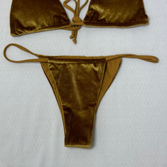 Gold Velvet Three-Piece Split Bikini PinTow