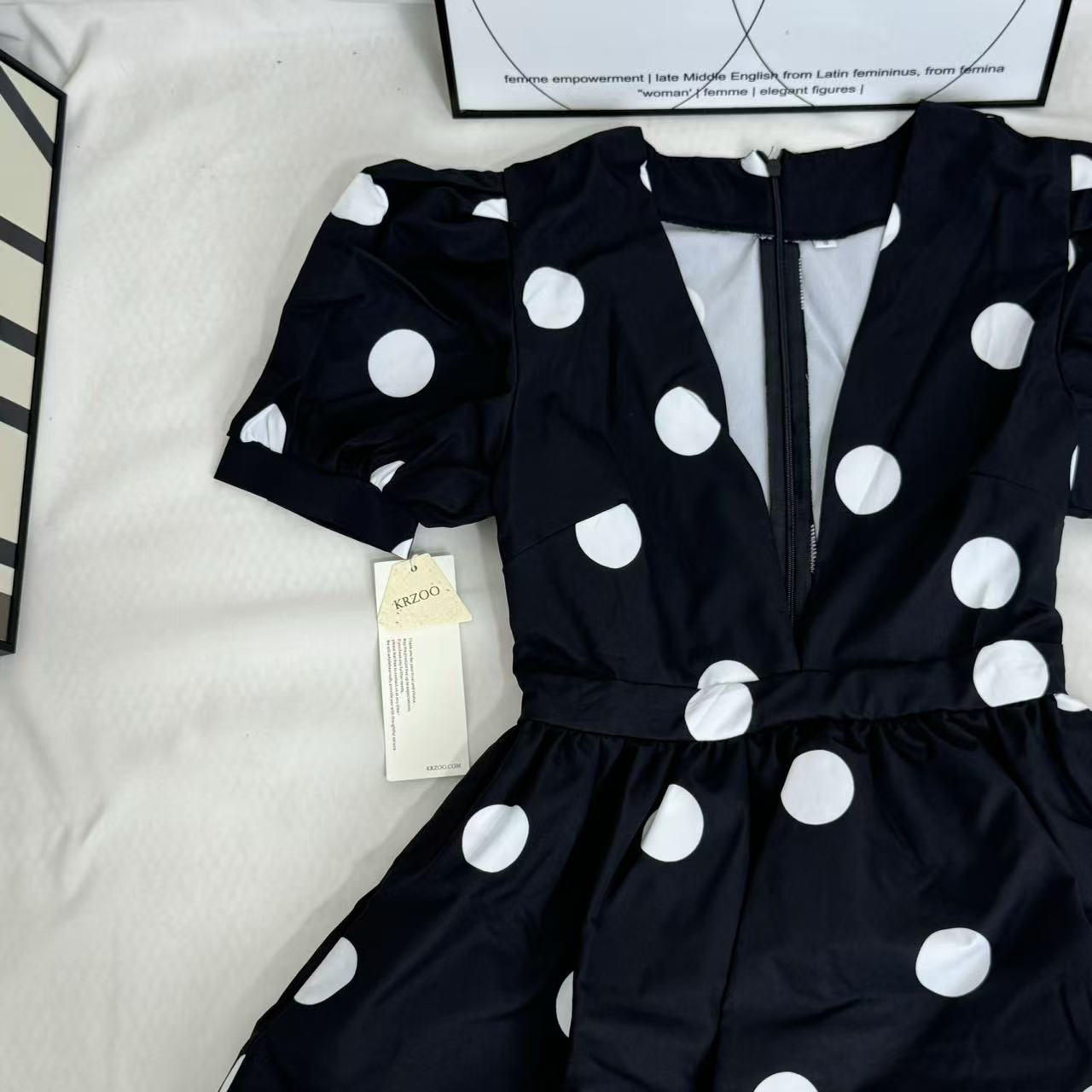 Printed Deep-V Polka-Dot A-Line Dress PinTow