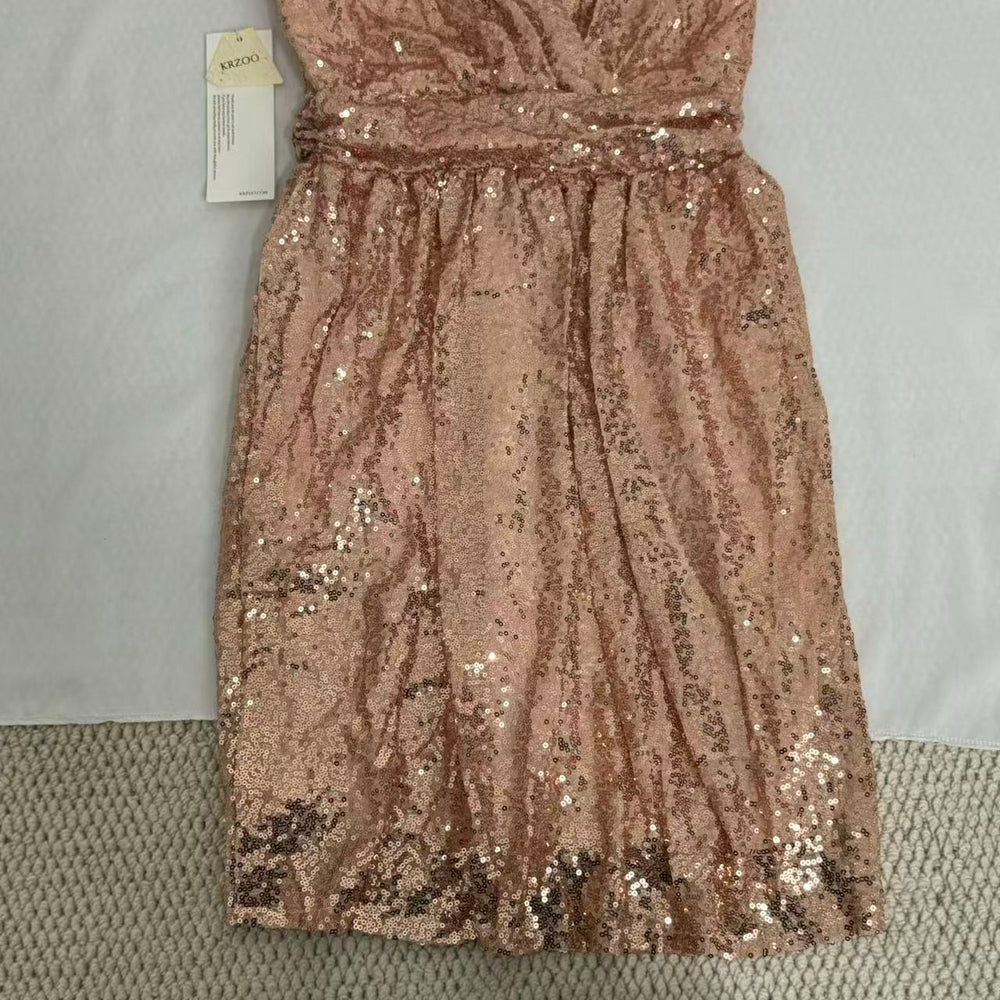 Sequined V-Neck Sleeveless Midi Dress PinTow