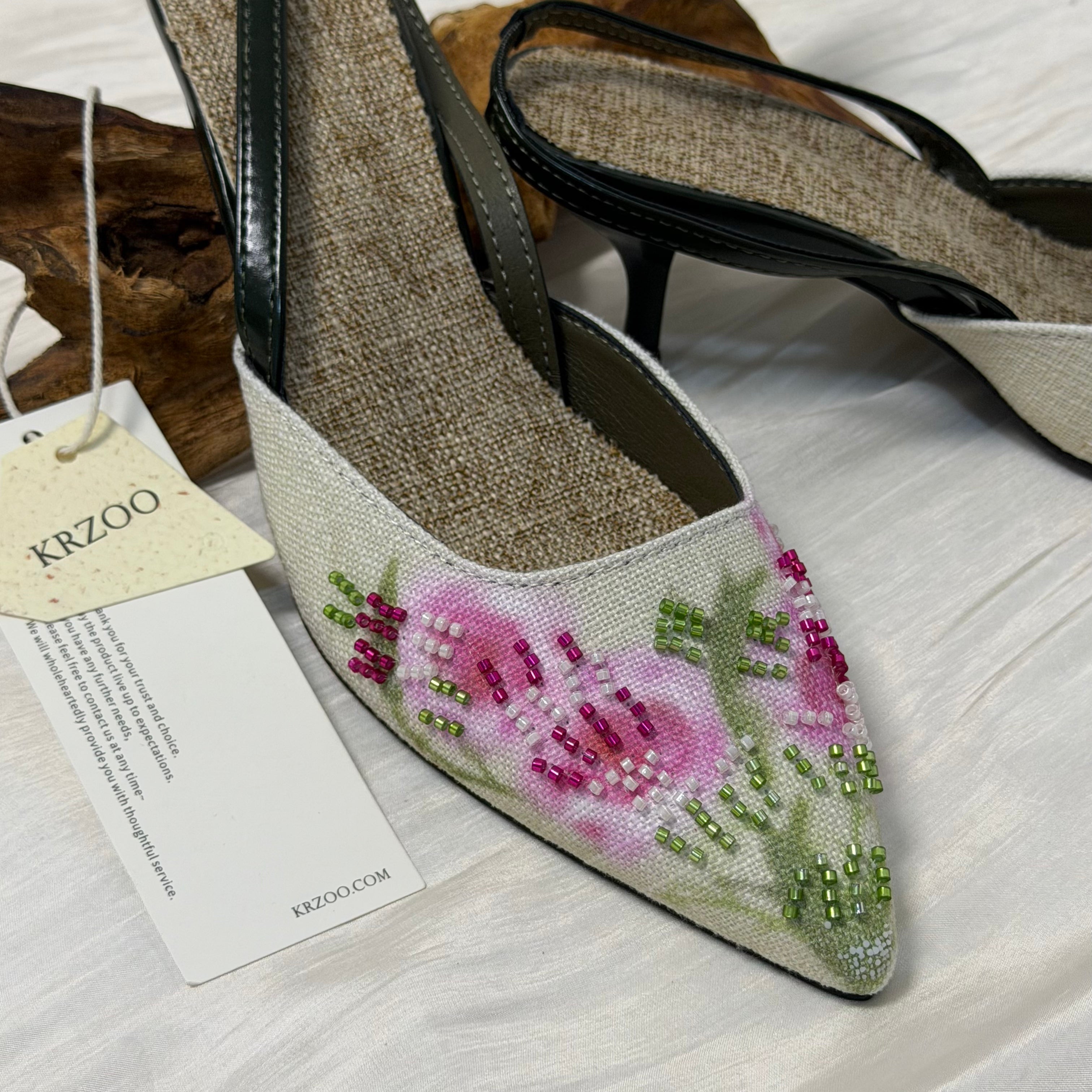 Embroidered low-heeled high-heeled shoes PinTow