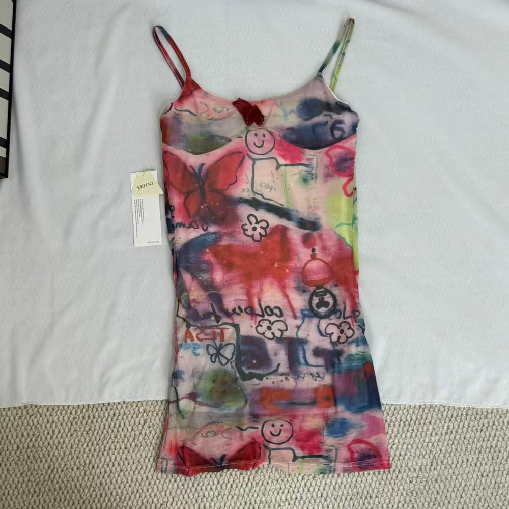 Butterfly Graffiti Print Cami Dress PinTow