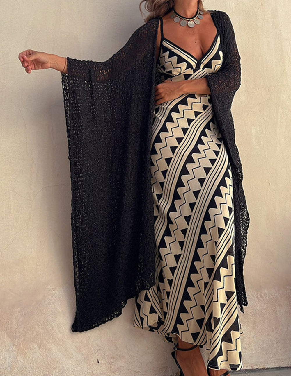 Exclusive Melody Satin Ethnic Print Smocked Back Midi Dress Newgew Dresses