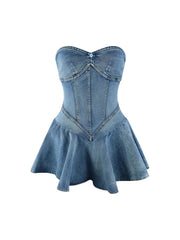 Strapless Ruffle Denim Dress Newgew Dresses
