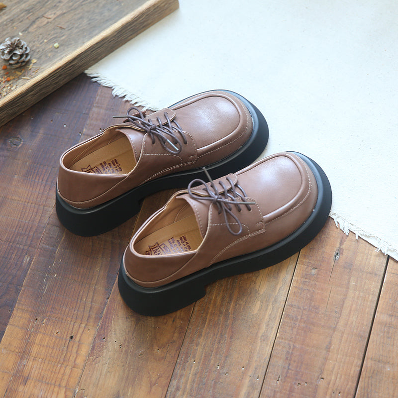 Women Retro Leather Solid Casual JK Shoes Newgew Shoes