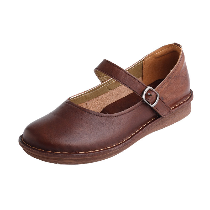 Women Casual Retro Leather Handmade Buckle Flats Newgew Shoes