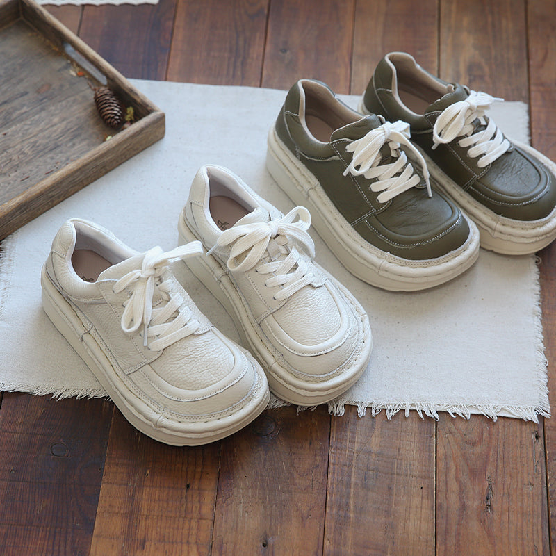 Women Retro Leather Thick Sole Casual Shoes Newgew Shoes