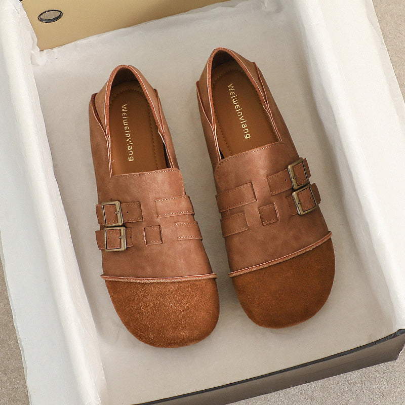 Women Retro Patchwork Leather Casual Flats Newgew Shoes