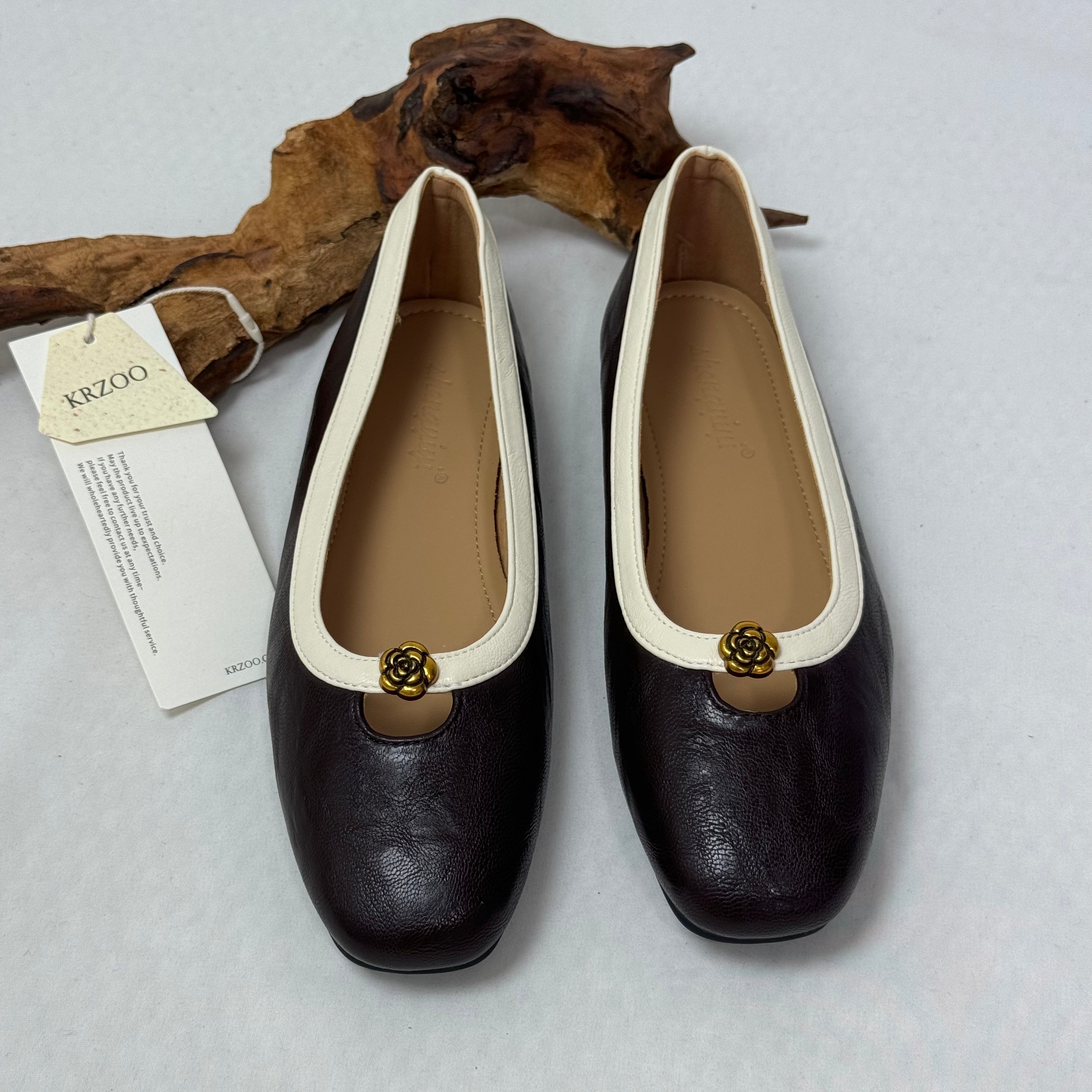 Leather Round-Toe Low-Heeled Shoes PinTow
