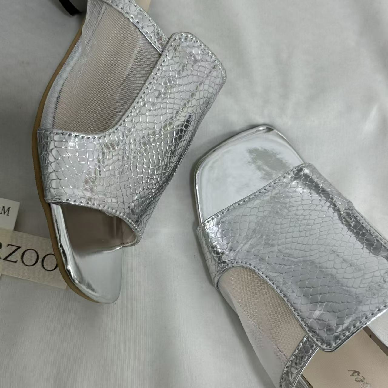 Mesh Chunky Heeled Open-Toe Sandals PinTow