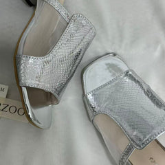 Mesh Chunky Heeled Open-Toe Sandals PinTow