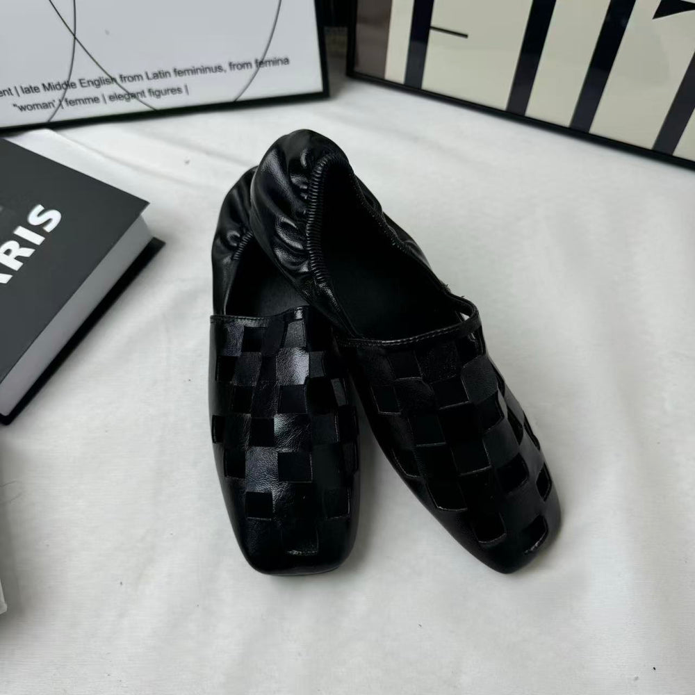 Open-Weave Pleated Flat Shoes PinTow