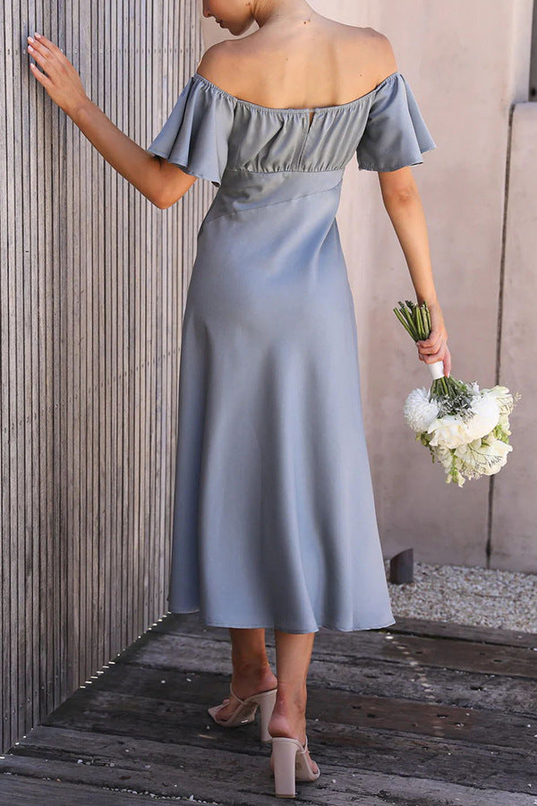 Side Split Midi Dress: Off The Shoulder Flutter Sleeve Newgew Dresses